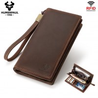 RFID 大容量第一層牛革財布メンズ巾着携帯電話バッグロング本革メンズクラッチバッグ