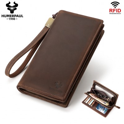 RFID 大容量第一層牛革財布 メンズ 巾着携帯電話バッグロング本革 メンズ クラッチバッグ