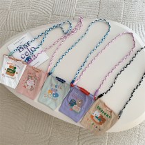 クマ刺繍入り小さなバッグ学生ハンドバッグオックスフォード布ミニハンドバッグ携帯電話バッグ