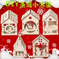 新しい DIY クリスマス丸太小屋、新しい中空クリスマス オーナメント、クリスマス デコレーション、木製工芸品