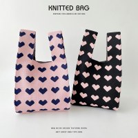 ニッチなデザイン、コントラストカラー、ラブニットショルダーバッグ、ハンドバッグ、ストリートユースに最適な多用途の大容量リストバッグ