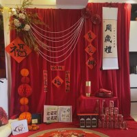 誕生日レイアウト背景壁布周周宴会装飾布婚約結婚式のシーンゴールドベルベット布赤吊り