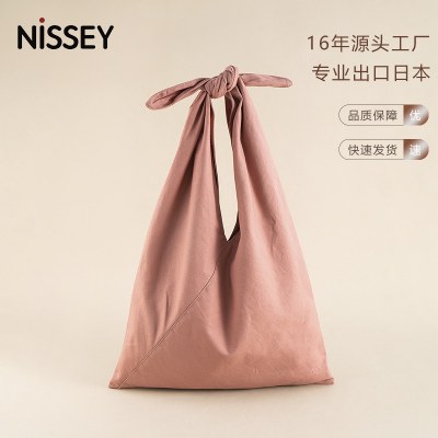 新しいニッチデザインのコットンとリネンのトートバッグ、折りたたみ可能な無地の 大容量 日本製シンプルなリネンバッグ結び目バッグ