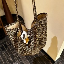 韓国 スタイルのヒョウ柄キャンバスバッグ、大容量、多用途ショルダーバッグ、学生バッグ、怠惰なスタイルのデイリー脇バッグ