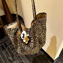 韓国スタイルのヒョウ柄キャンバスバッグ、大容量、多用途ショルダーバッグ、学生バッグ、怠惰なスタイルのデイリー脇バッグ