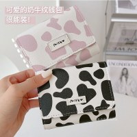 新しいかわいい女の子牛ショート折りたたみ三つ折り小銭入れ小さな新鮮な韓国語バージョン学生ポータブル財布カードバッグ