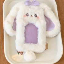 垂れ耳ウサギのかわいいガーリーハートぬいぐるみカードホルダー 3 インチフォトインシンプル収納セット食事カードバスカード保護カバー