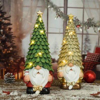 新しいドワーフドワーフ発光クリスマスツリー装飾樹脂ホリデーシーンデスクトップ装飾