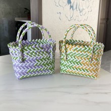 織バッグ記念写真装飾ハンドバッグプラスチック織カラーマッチングレディースバッグハンドバッグ