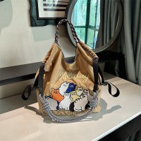 高品質の日本製環境に優しいショッピングバッグナイロン布刺繍花ポータブルナイロンキャンバスバッグ