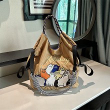 高品質の日本製環境に優しいショッピングバッグナイロン布刺繍花ポータブルナイロンキャンバスバッグ