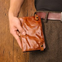 新しい第一層牛革手揉み古い長財布メンズレトロマルチカードスロット大型紙幣財布