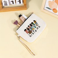 新しいキャンバスプリントハンド小銭入れポータブル携帯電話口紅キージッパー収納袋